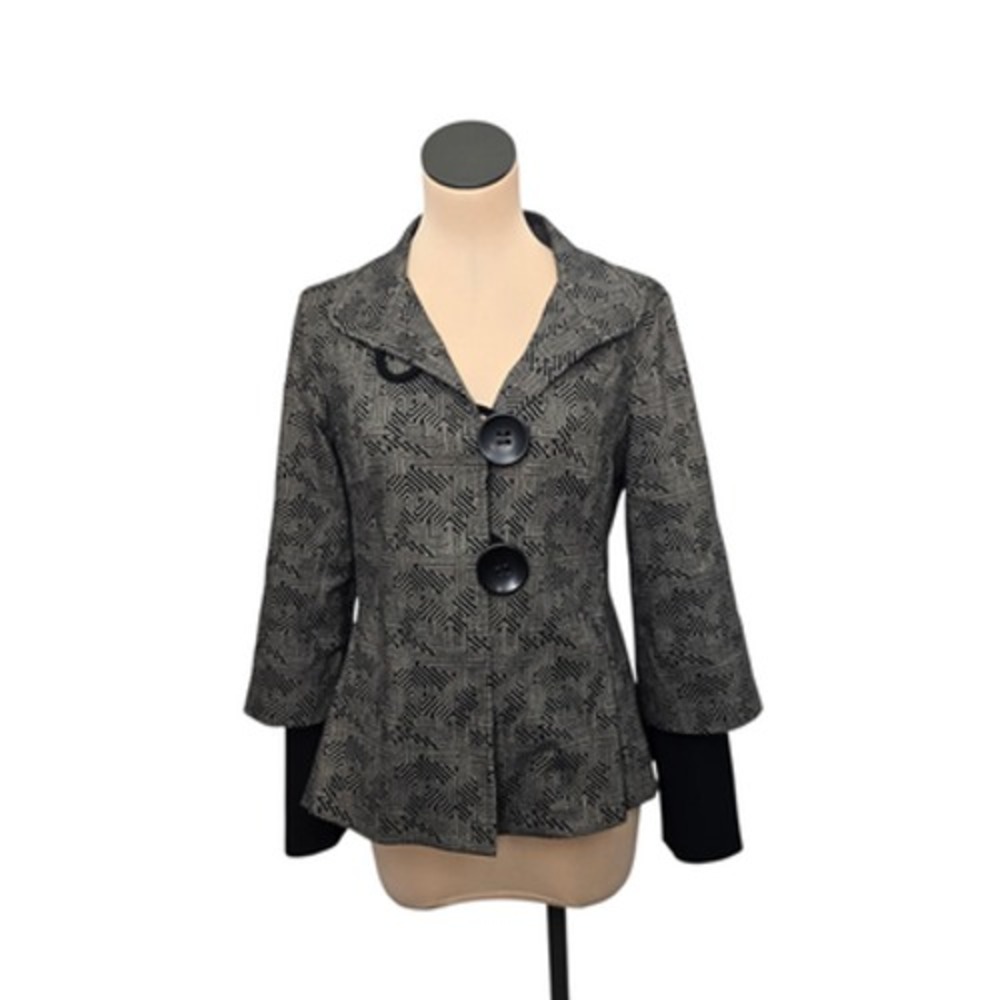 Joseph Ribkoff Jacket Womens 8‎ Black White Geometric Button Front Blazer Modern